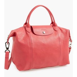 NWOT LONGCHAMP Le Pliage Red Leather Large Bag